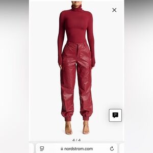 Naked Wardrobe Faux Leather Croc Jogger Pant in Merlot